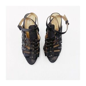 Boutique 9 Black Rizzo Satin Leather Upper Caged Heels SZ8